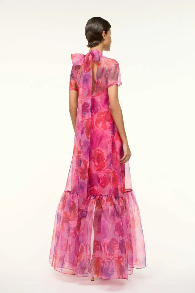STAUD CALLUNA DRESS Magenta Painted Floral Women Dresses