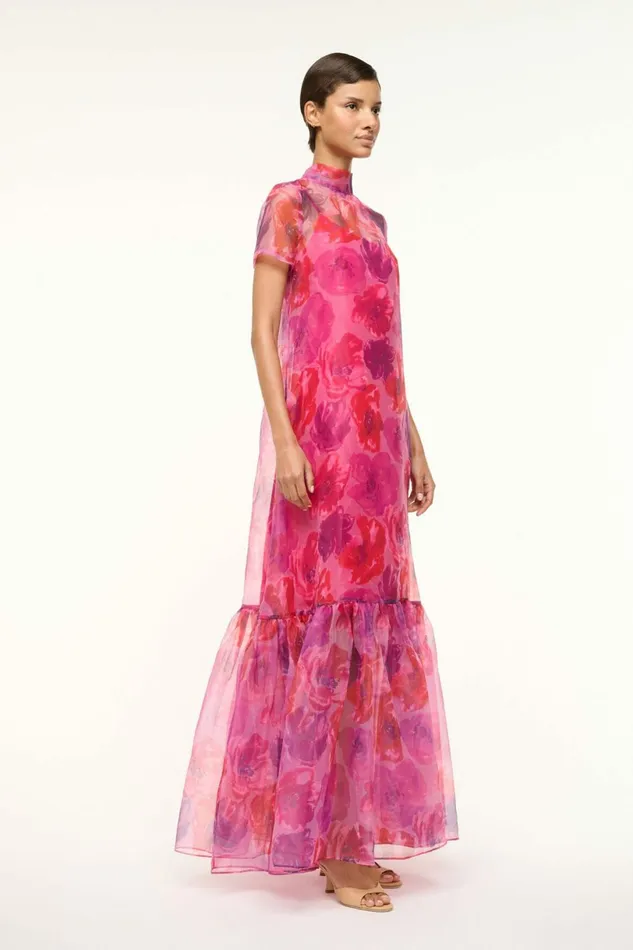 STAUD CALLUNA DRESS Magenta Painted Floral Women Dresses