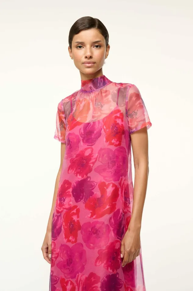 STAUD CALLUNA DRESS Magenta Painted Floral Women Dresses