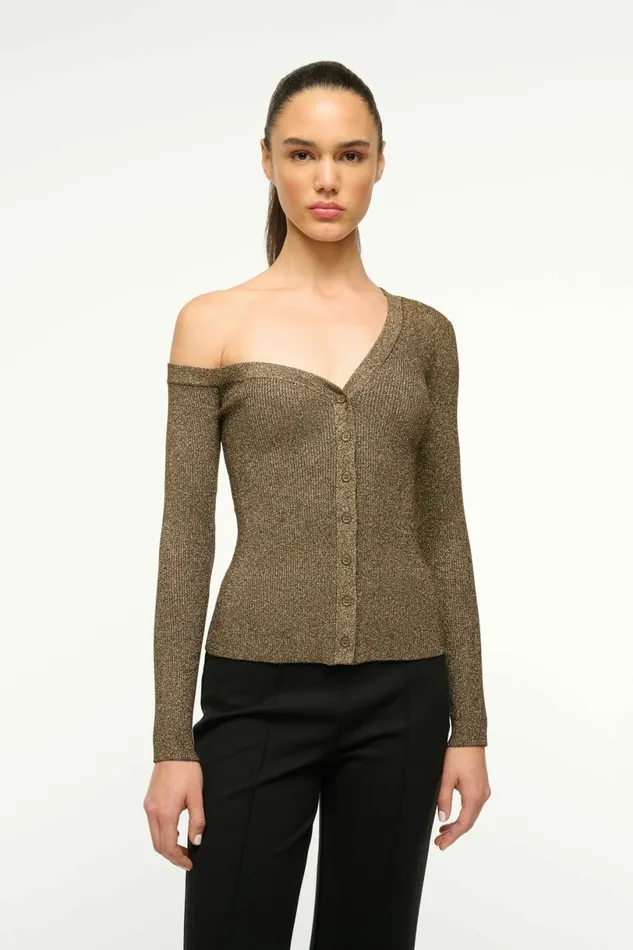 STAUD CRAFTSMAN SWEATER Metallic Gold Women Tops