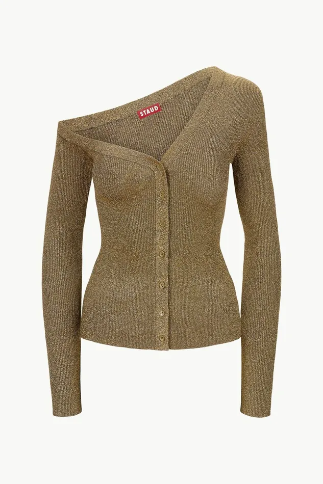 STAUD CRAFTSMAN SWEATER Metallic Gold Women Tops STAUD CRAFTSMAN SWEATER Metallic Gold Women Tops