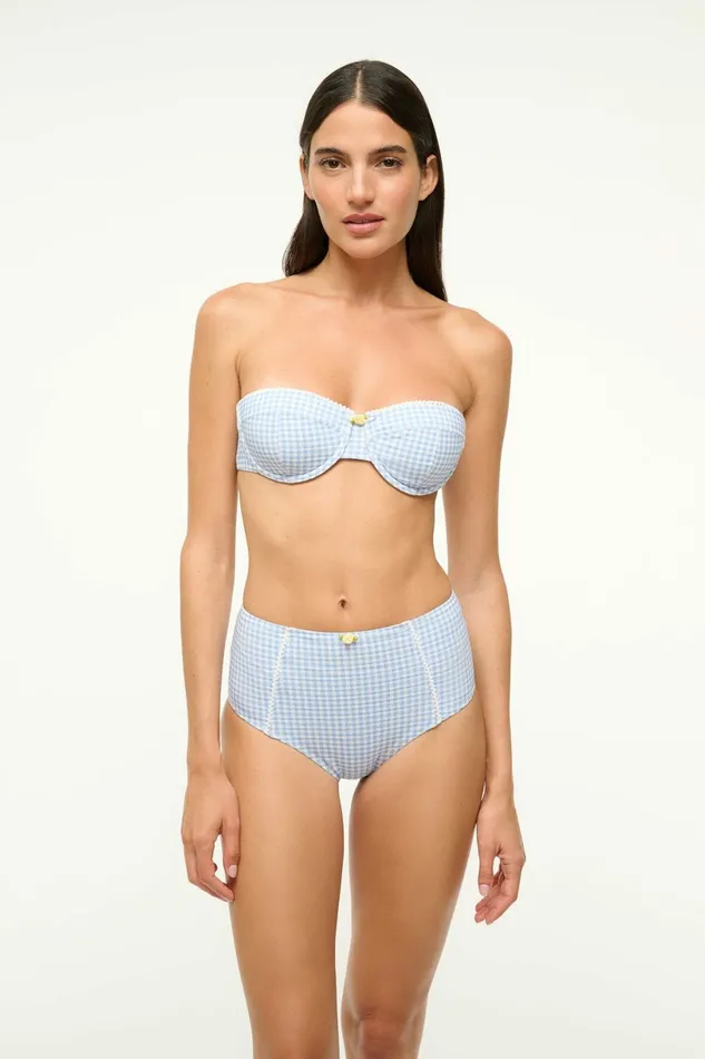 STAUD JO BALCONETTE BIKINI TOP Sky Micro Check Women Swim STAUD JO BALCONETTE BIKINI TOP Sky Micro Check Women Swim
