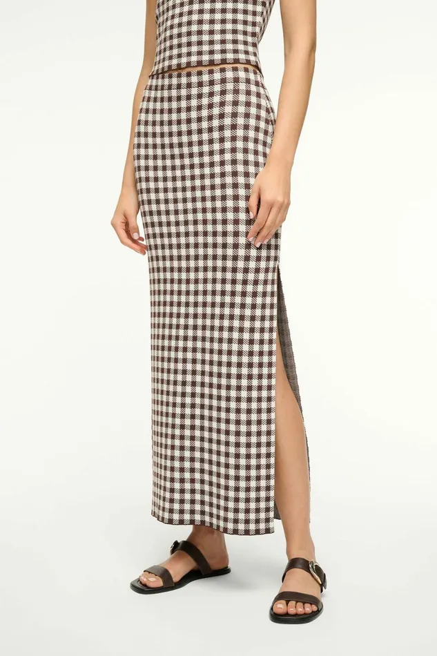 STAUD KARINA SKIRT Dark Chocolate Gingham Women Skirts STAUD KARINA SKIRT Dark Chocolate Gingham Women Skirts
