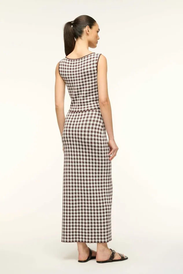 STAUD KARINA SKIRT Dark Chocolate Gingham Women Skirts STAUD KARINA SKIRT Dark Chocolate Gingham Women Skirts