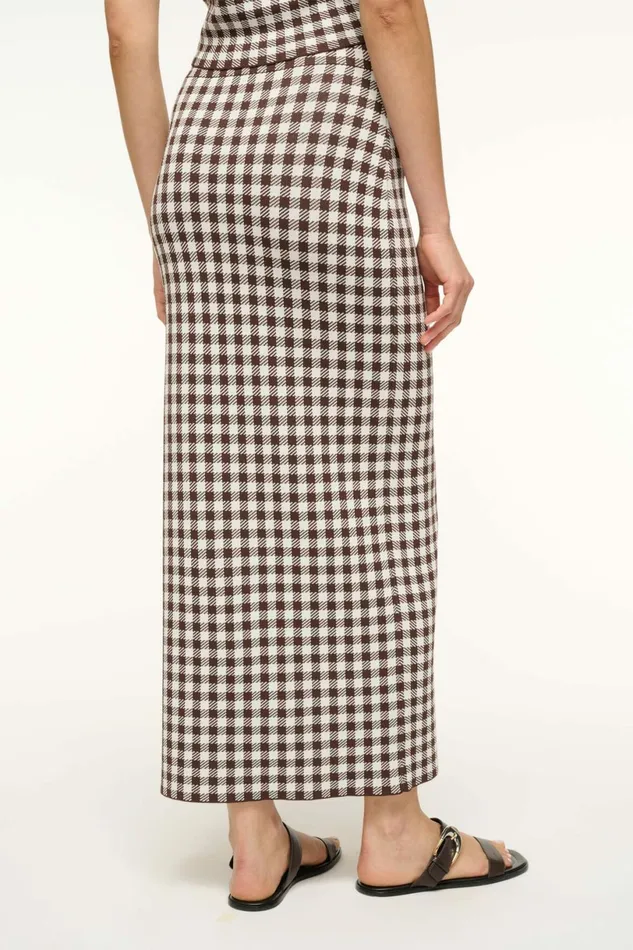STAUD KARINA SKIRT Dark Chocolate Gingham Women Skirts STAUD KARINA SKIRT Dark Chocolate Gingham Women Skirts
