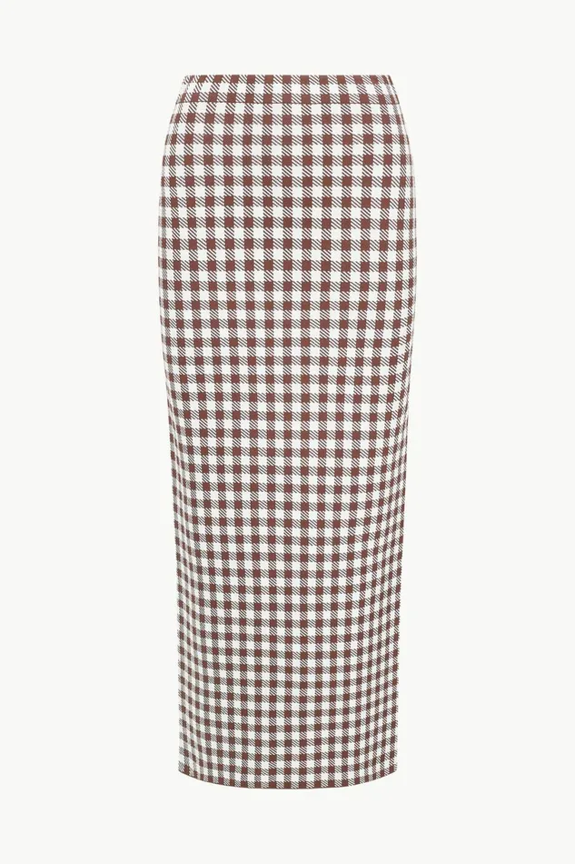 STAUD KARINA SKIRT Dark Chocolate Gingham Women Skirts STAUD KARINA SKIRT Dark Chocolate Gingham Women Skirts
