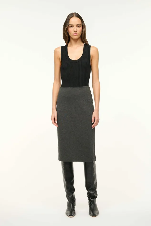 STAUD PASCALE PENCIL SKIRT Heather Grey Women Skirts