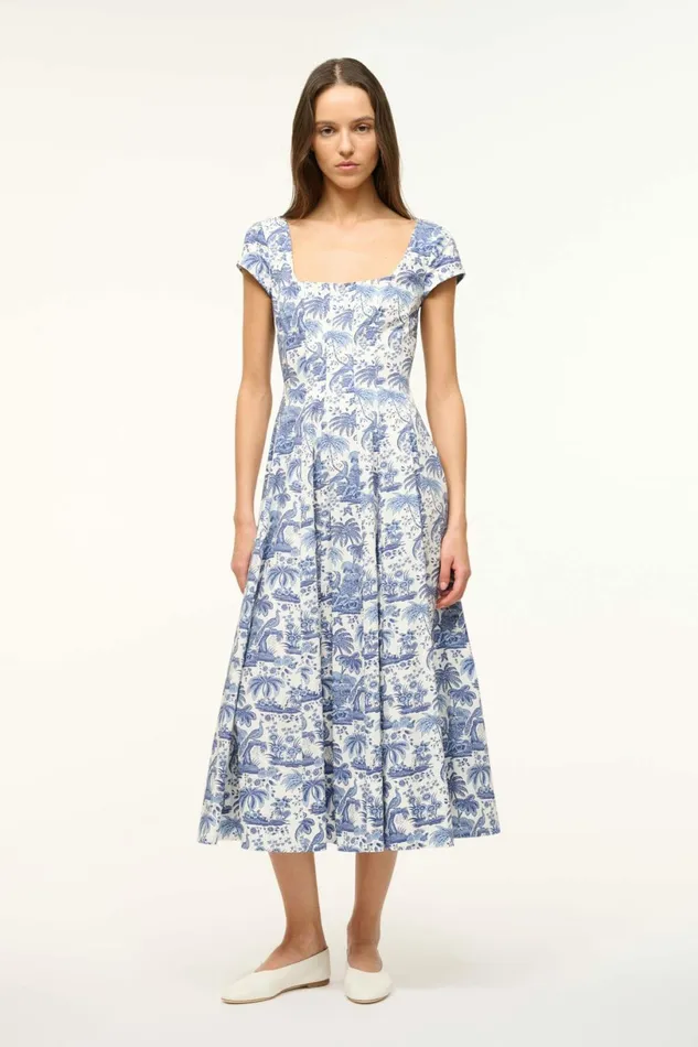 STAUD SHORT SLEEVE WELLS DRESS Blue Toile Women Dresses