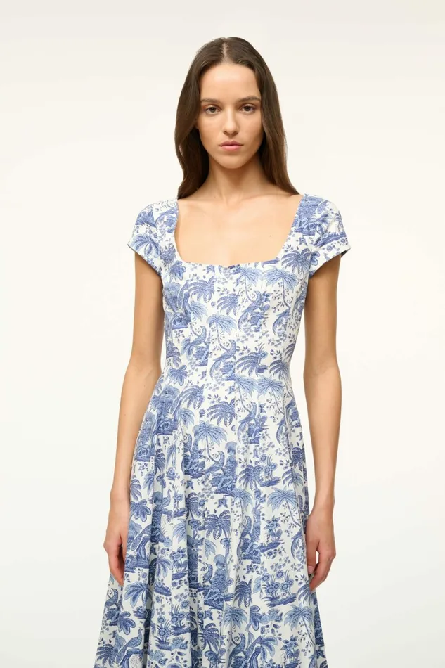 STAUD SHORT SLEEVE WELLS DRESS Blue Toile Women Dresses