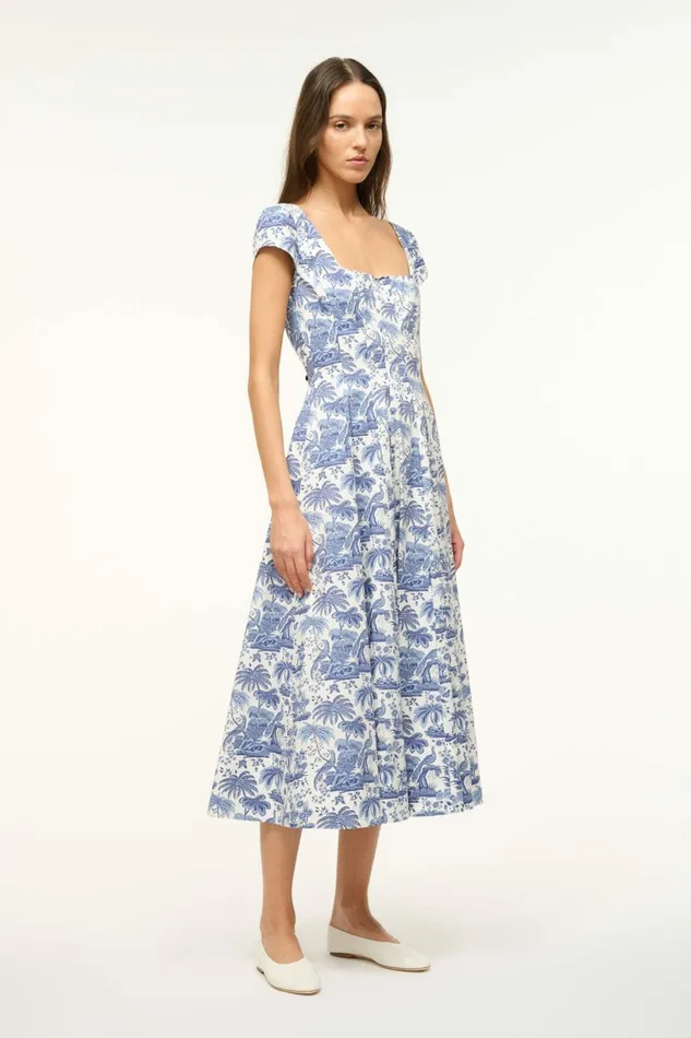 STAUD SHORT SLEEVE WELLS DRESS Blue Toile Women Dresses