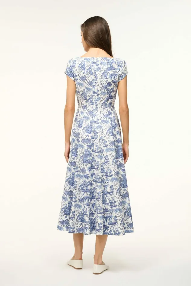STAUD SHORT SLEEVE WELLS DRESS Blue Toile Women Dresses