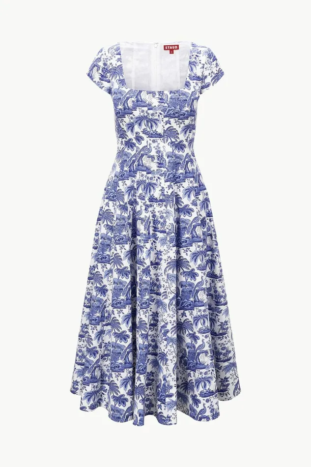 STAUD SHORT SLEEVE WELLS DRESS Blue Toile Women Dresses