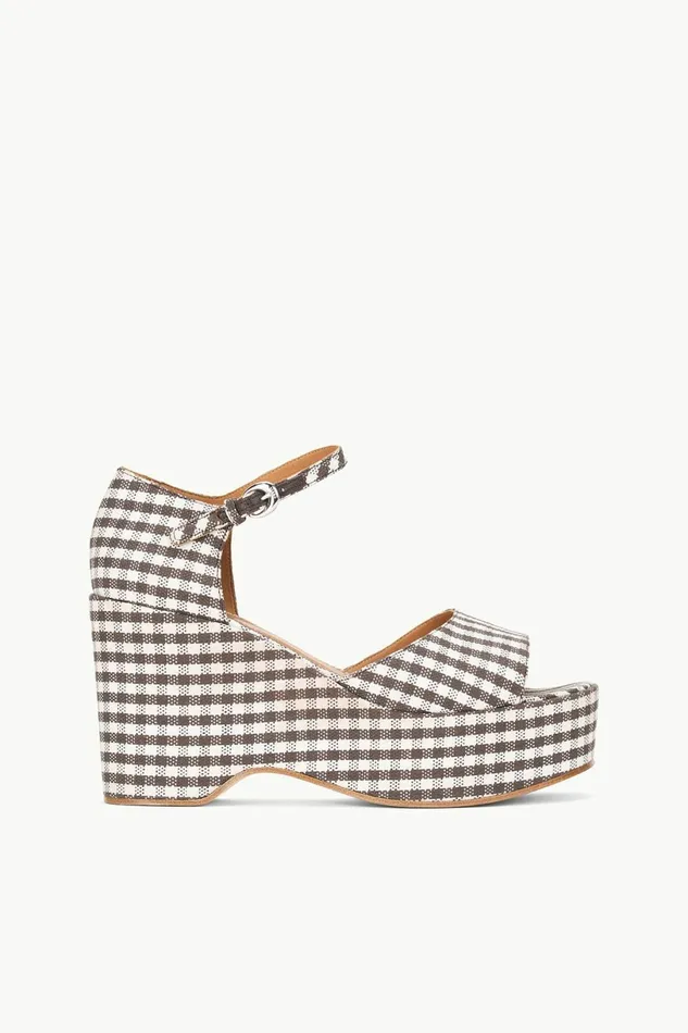 STAUD STELLA PLATFORM SANDAL Dark Chocolate Micro Check Women Platforms and Wedges