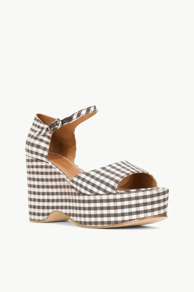 STAUD STELLA PLATFORM SANDAL Dark Chocolate Micro Check Women Platforms and Wedges STAUD STELLA PLATFORM SANDAL Dark Chocolate Micro Check Women Platforms and Wedges