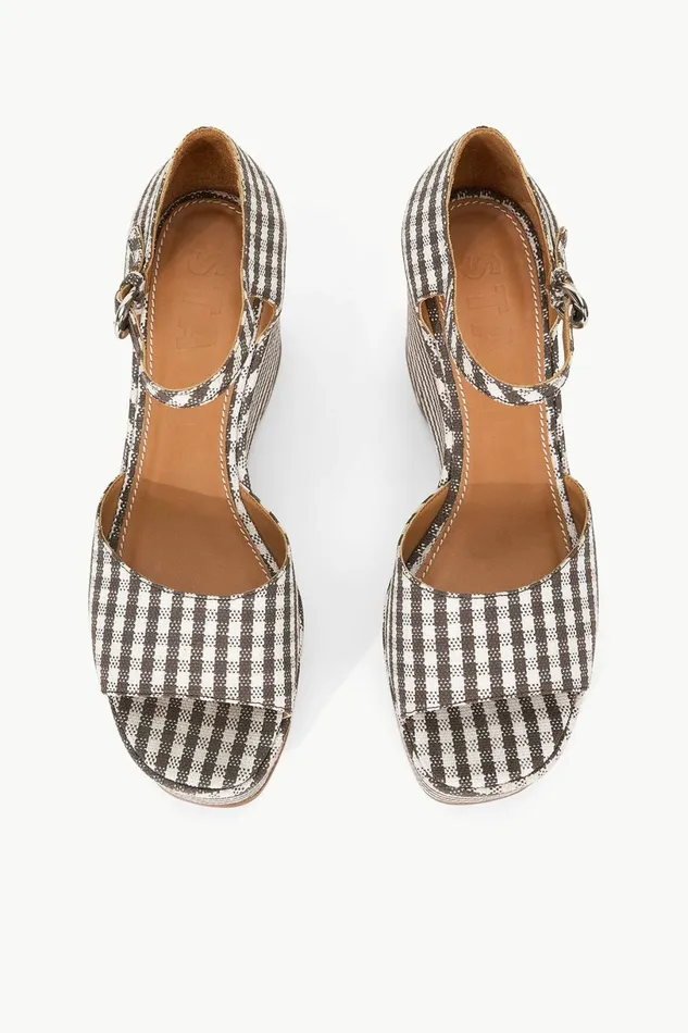 STAUD STELLA PLATFORM SANDAL Dark Chocolate Micro Check Women Platforms and Wedges STAUD STELLA PLATFORM SANDAL Dark Chocolate Micro Check Women Platforms and Wedges