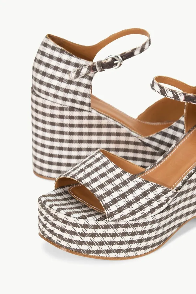 STAUD STELLA PLATFORM SANDAL Dark Chocolate Micro Check Women Platforms and Wedges STAUD STELLA PLATFORM SANDAL Dark Chocolate Micro Check Women Platforms and Wedges