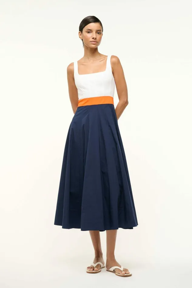 STAUD WELLS DRESS White Apricot Navy Women Dresses