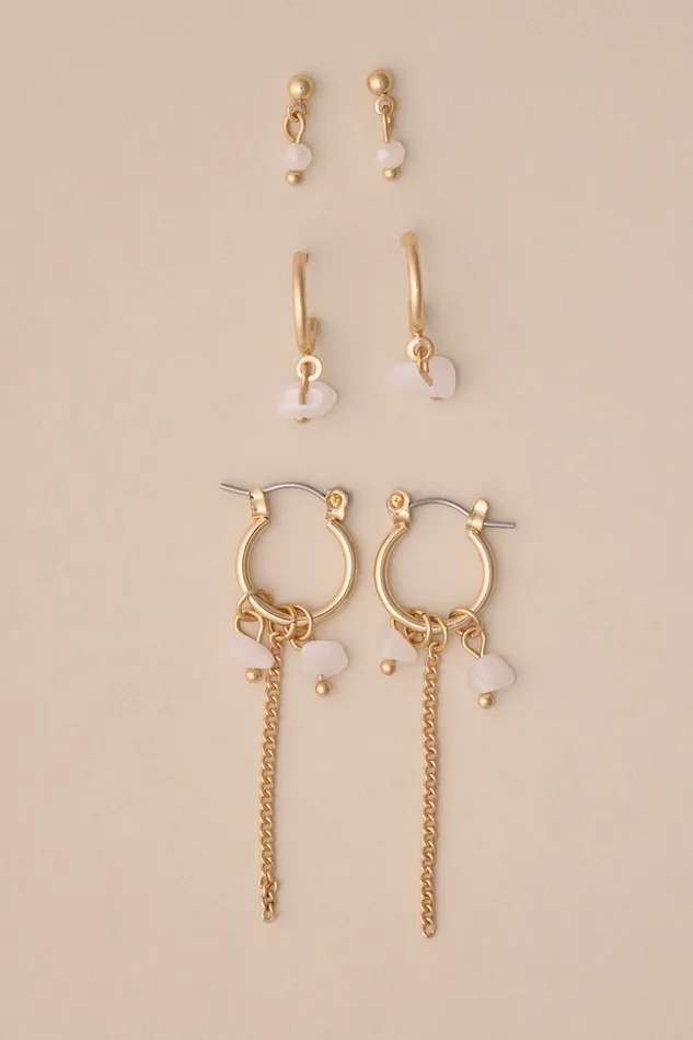 Stone Earring Set Gold Women Lucky Brand Jewelry