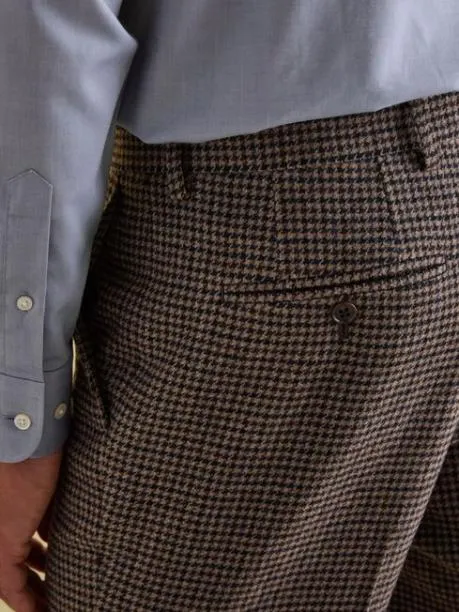 Suits and Tailoring Men Joules Brown Slim Fit Dogtooth Texture Suit Trousers