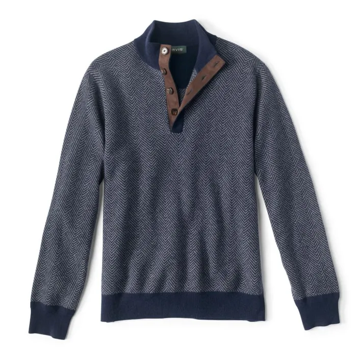 Sweaters Men Orvis BrokenHerringbone Cashmere Button Mockneck Sweater Navygrey Sweaters Men Orvis BrokenHerringbone Cashmere Button Mockneck Sweater Navygrey