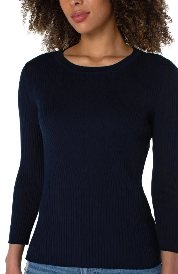 SWEATERS Women Liverpool Los Angeles CREWNECK 34 SLEEVE SWEATER Dark Navy