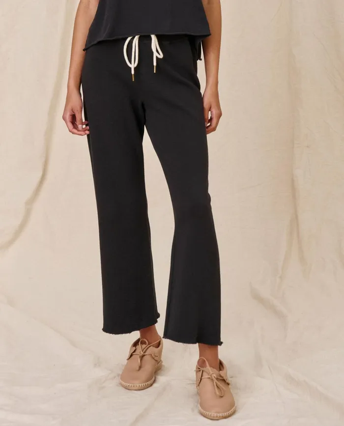 Sweatpants Women The Great The Wide Leg Cropped Sweatpant Almost Black