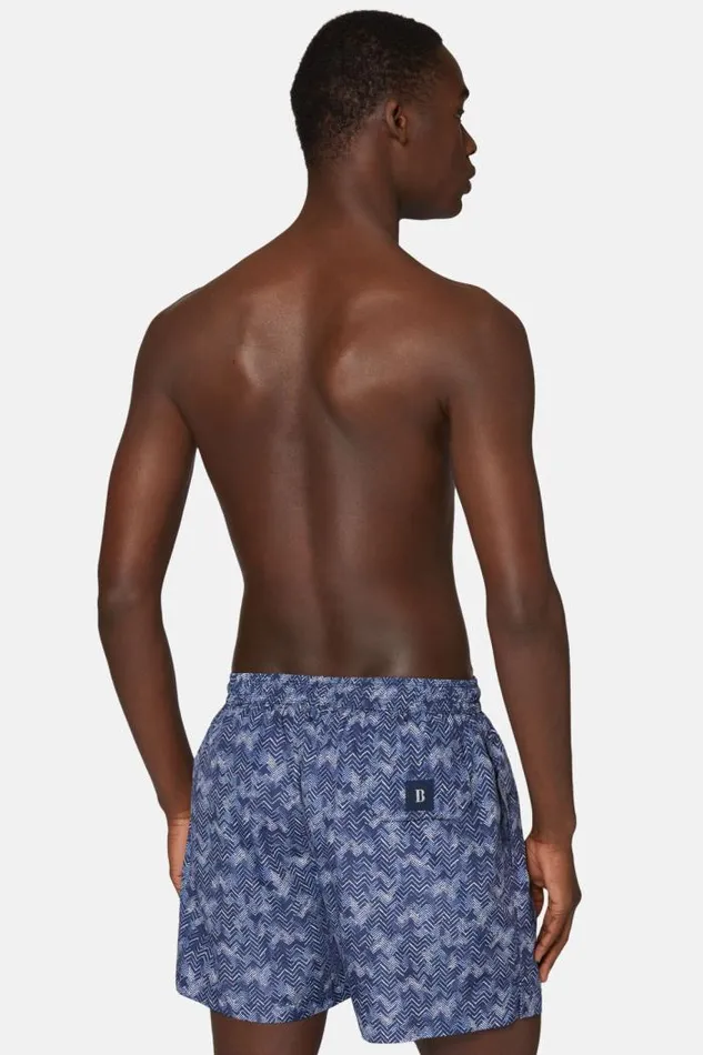 Swim Shorts Men Boggi Milano Herringbone Print Swimsuit Navy Blue Swim Shorts Men Boggi Milano Herringbone Print Swimsuit Navy Blue