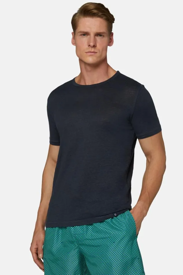 TShirts Men Boggi Milano TShirt In Stretch Linen Jersey Navy Blue TShirts Men Boggi Milano TShirt In Stretch Linen Jersey Navy Blue