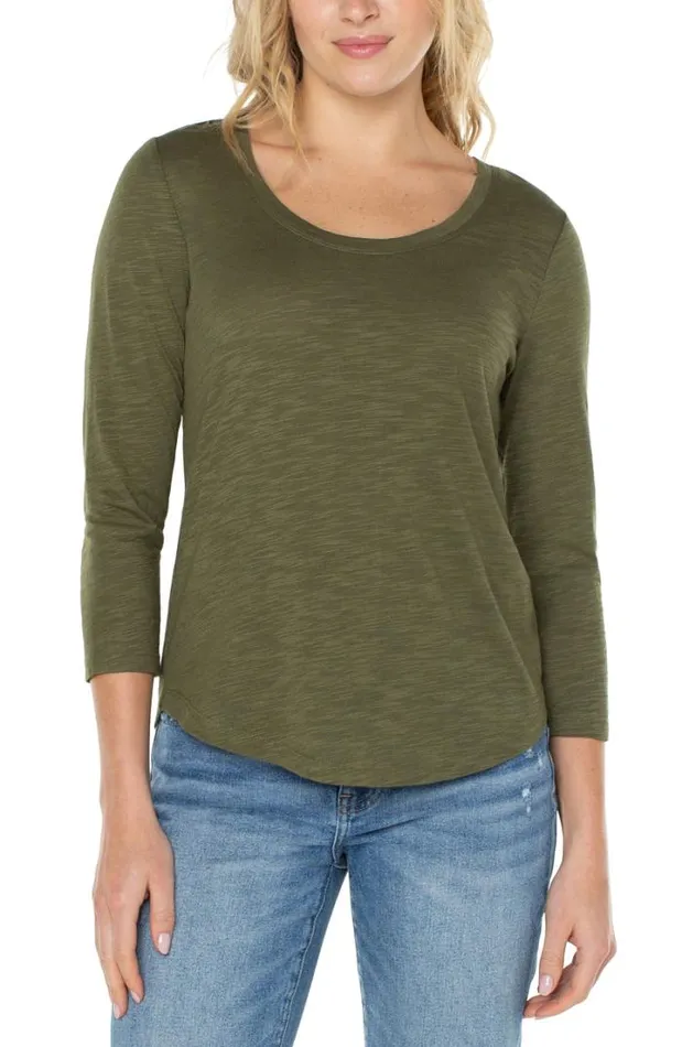 TSHIRTS Women Liverpool Los Angeles 34 SLEEVE SCOOP NECK SLUB KNIT TEE Smokey Olive TSHIRTS Women Liverpool Los Angeles 34 SLEEVE SCOOP NECK SLUB KNIT TEE Smokey Olive