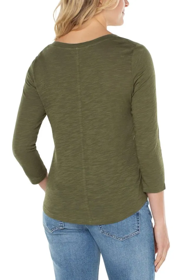 TSHIRTS Women Liverpool Los Angeles 34 SLEEVE SCOOP NECK SLUB KNIT TEE Smokey Olive