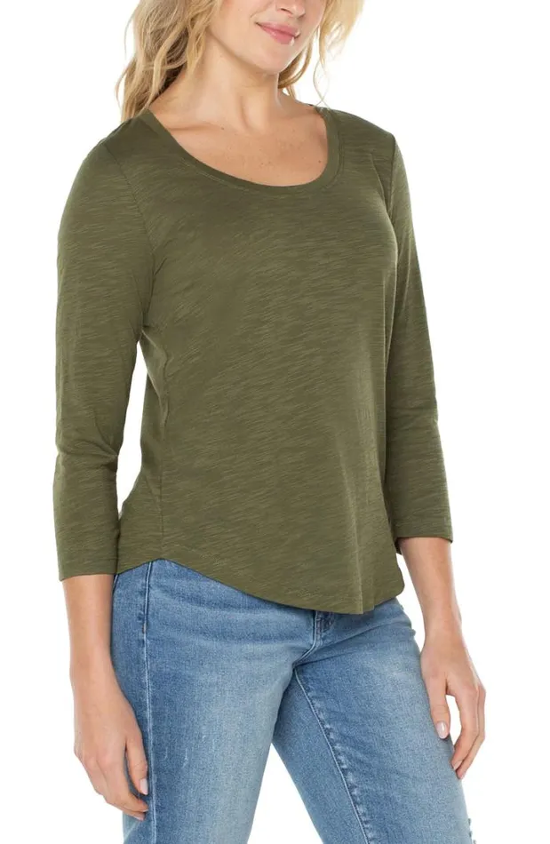 TSHIRTS Women Liverpool Los Angeles 34 SLEEVE SCOOP NECK SLUB KNIT TEE Smokey Olive
