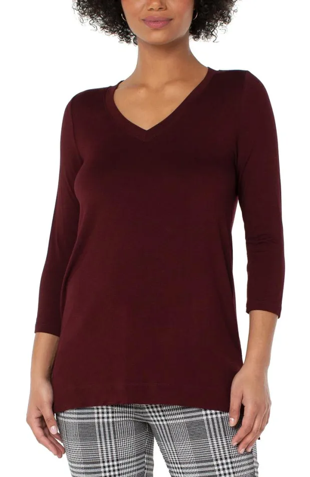 TSHIRTS Women Liverpool Los Angeles VNECK 34 SLEEVE TOP Plum Diva
