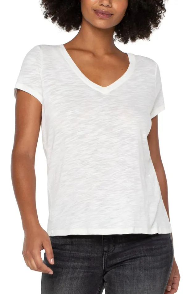 TSHIRTS Women Liverpool Los Angeles VNECK SLUB KNIT TEE Vintage White
