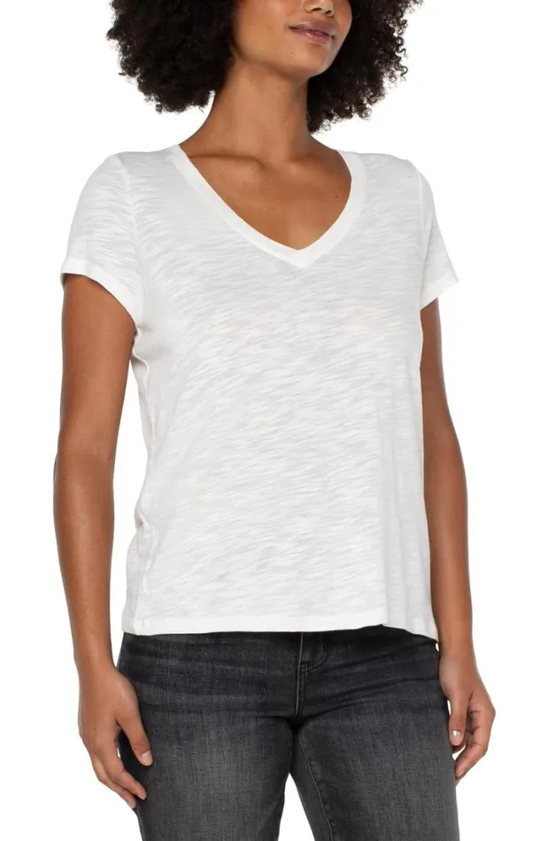 TSHIRTS Women Liverpool Los Angeles VNECK SLUB KNIT TEE Vintage White