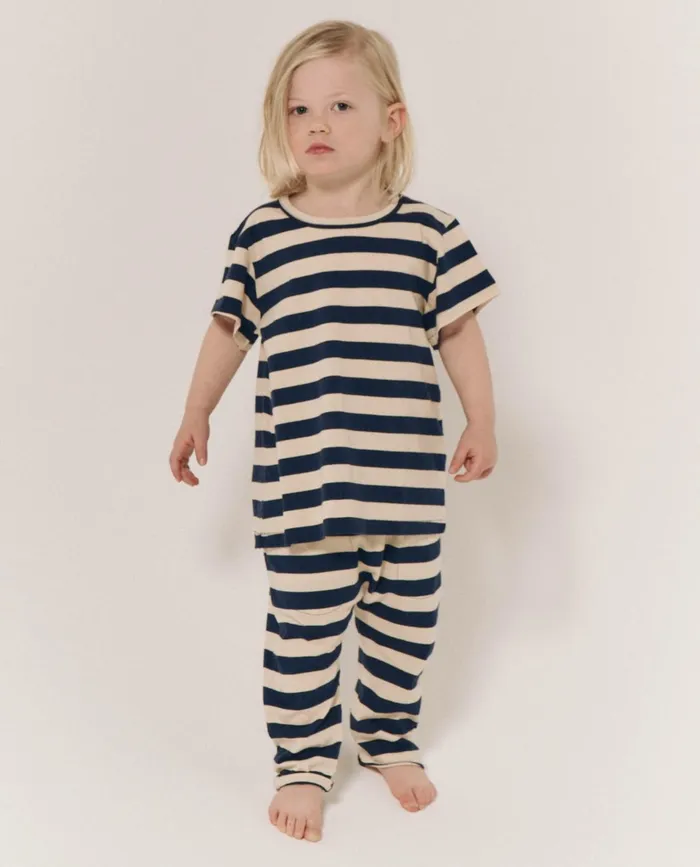 Tees and Sweats Kids The Great The Little Boxy Crew Novelty Navy And Cream Scholar Stripe