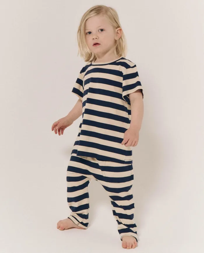 Tees and Sweats Kids The Great The Little Boxy Crew Novelty Navy And Cream Scholar Stripe