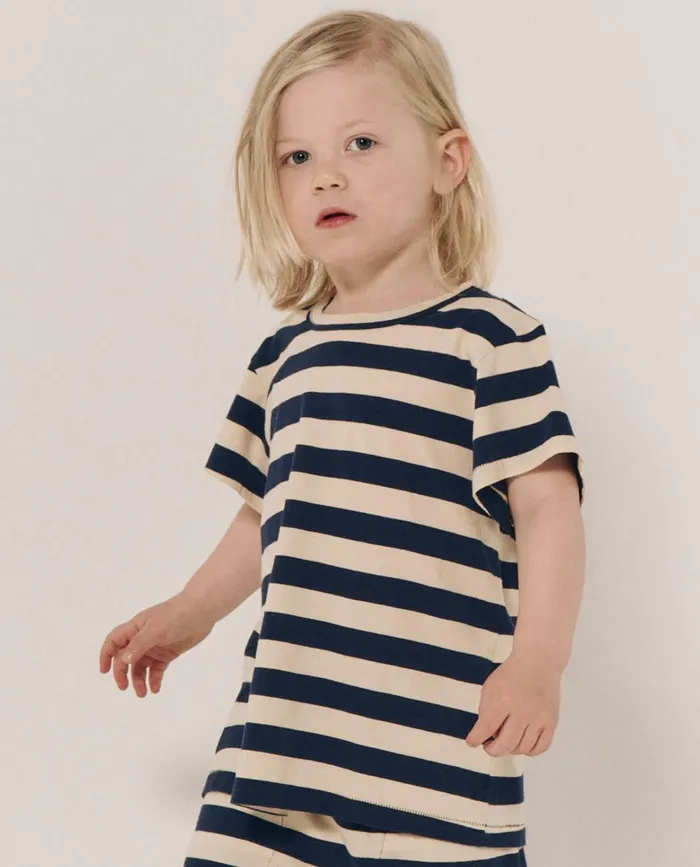 Tees and Sweats Kids The Great The Little Boxy Crew Novelty Navy And Cream Scholar Stripe