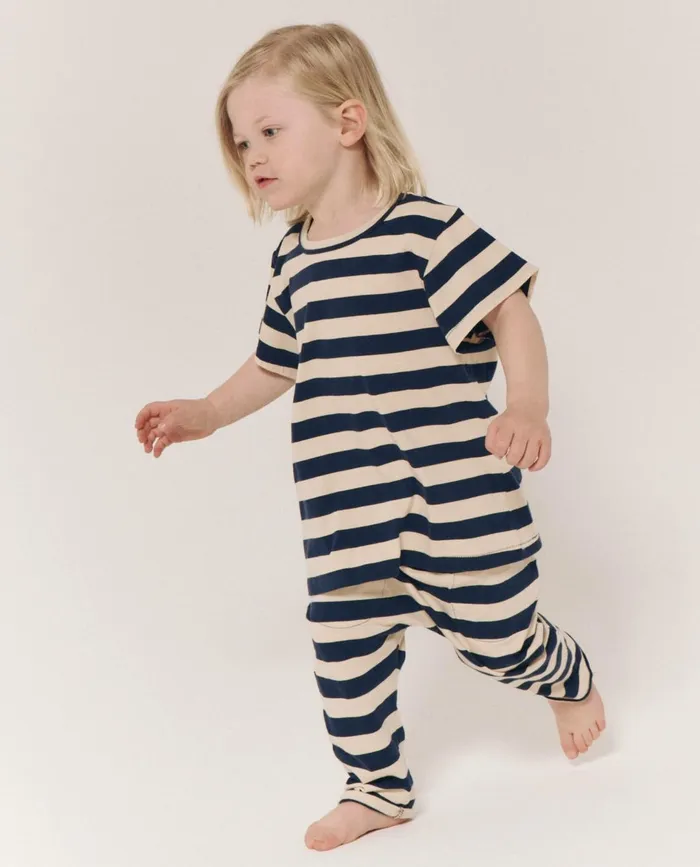 Tees and Sweats Kids The Great The Little Boxy Crew Novelty Navy And Cream Scholar Stripe