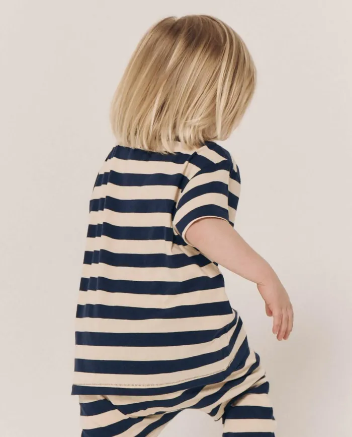 Tees and Sweats Kids The Great The Little Boxy Crew Novelty Navy And Cream Scholar Stripe