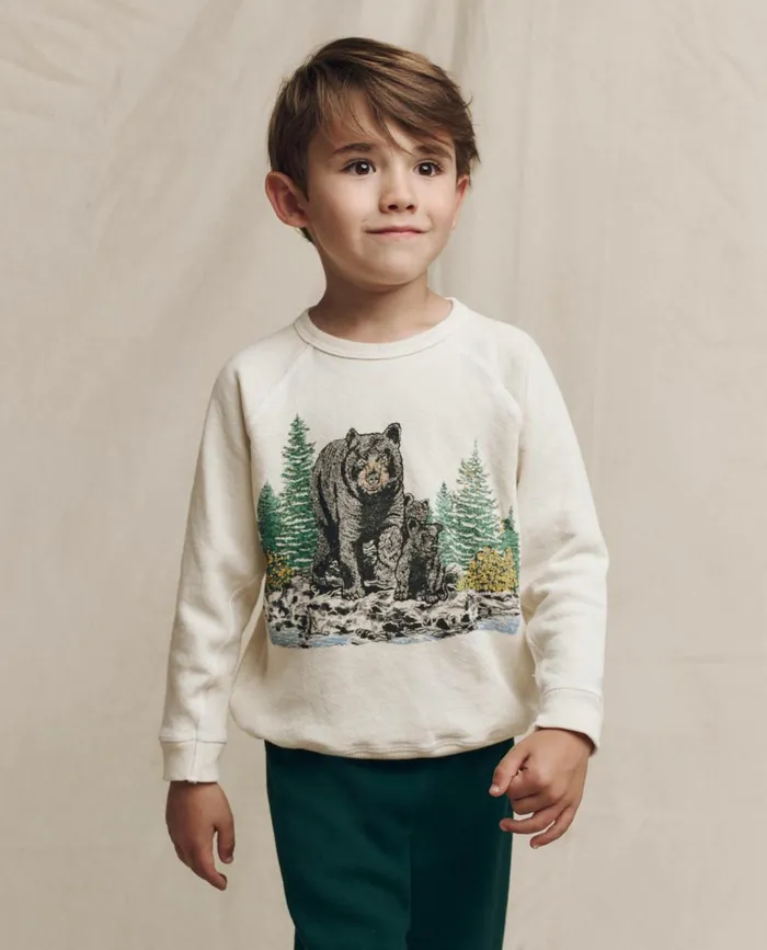 Tees and Sweats Kids The Great The Little College Sweatshirt Graphic Washed White With Black Bear