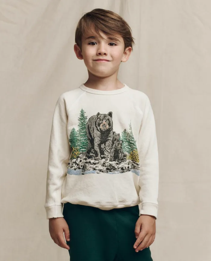 Tees and Sweats Kids The Great The Little College Sweatshirt Graphic Washed White With Black Bear Tees and Sweats Kids The Great The Little College Sweatshirt Graphic Washed White With Black Bear