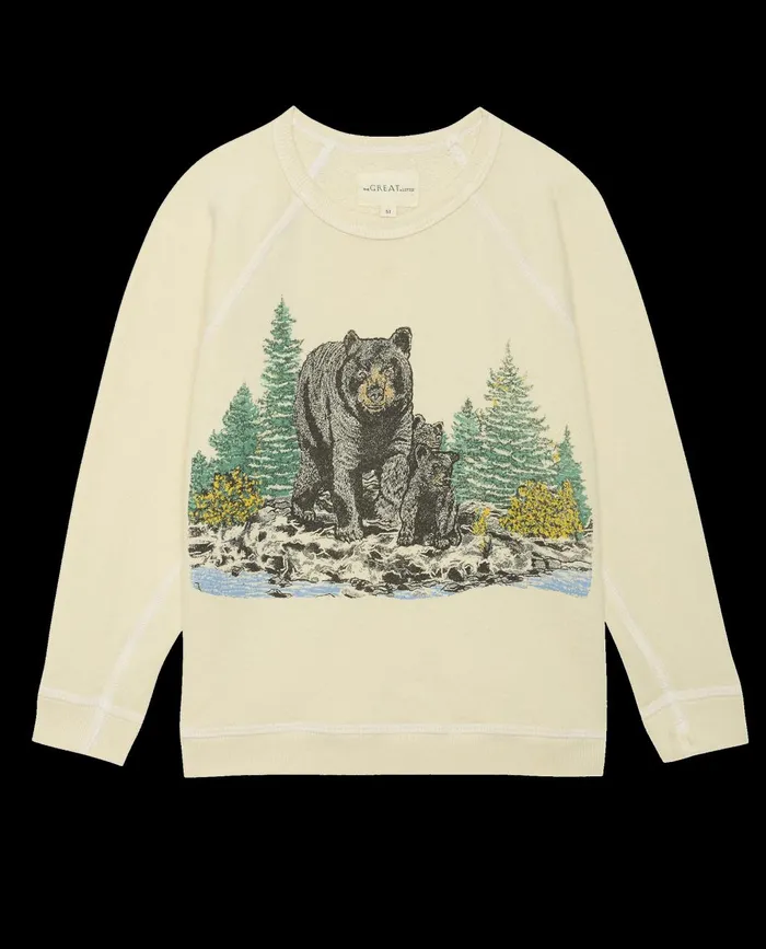 Tees and Sweats Kids The Great The Little College Sweatshirt Graphic Washed White With Black Bear Tees and Sweats Kids The Great The Little College Sweatshirt Graphic Washed White With Black Bear