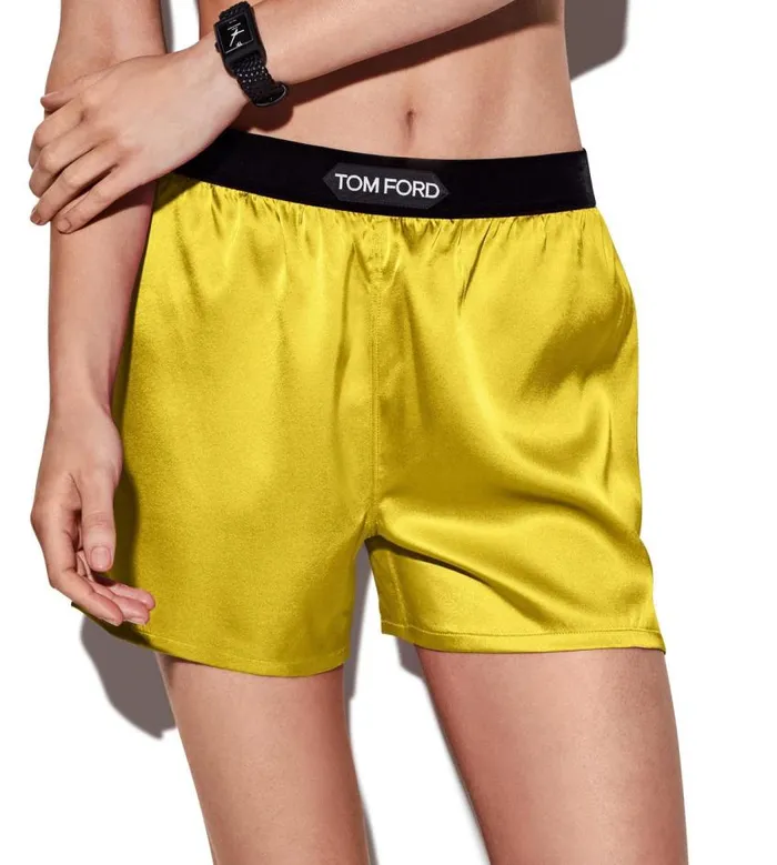 TOM FORD Bottoms Women STRETCH SILK SATIN BOXER SHORTS Charteuse Citrine TOM FORD Bottoms Women STRETCH SILK SATIN BOXER SHORTS Charteuse Citrine