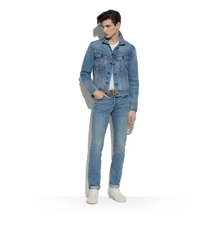 TOM FORD Outerwear Men AGED LIGHT WASH ICON DENIM JACKET Washed Blue TOM FORD Outerwear Men AGED LIGHT WASH ICON DENIM JACKET Washed Blue