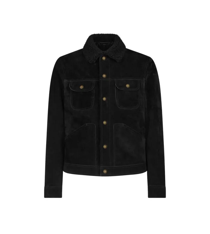TOM FORD Outerwear Men CASHMERE SUEDE SHEARLING TRUCKER Black