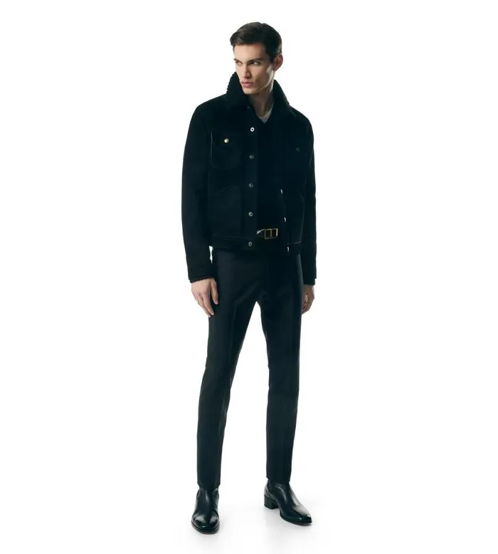 TOM FORD Outerwear Men CASHMERE SUEDE SHEARLING TRUCKER Black