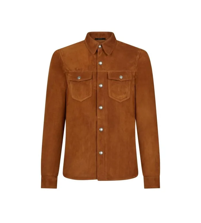 TOM FORD Outerwear Men LIGHT SUEDE OUTERSHIRT Tobacco