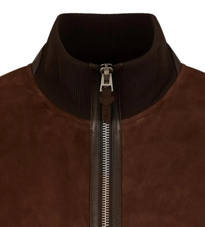 TOM FORD Outerwear Men LIGHT SUEDE TRACK BOMBER Dark Brown TOM FORD Outerwear Men LIGHT SUEDE TRACK BOMBER Dark Brown
