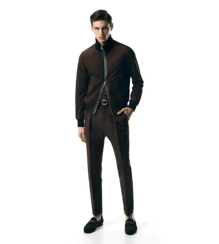 TOM FORD Outerwear Men LIGHT SUEDE TRACK BOMBER Dark Brown TOM FORD Outerwear Men LIGHT SUEDE TRACK BOMBER Dark Brown