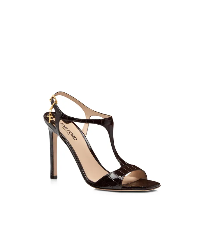 TOM FORD Sandals Women GLOSSY STAMPED CROCODILE LEATHER ANGELINA SANDAL Espresso TOM FORD Sandals Women GLOSSY STAMPED CROCODILE LEATHER ANGELINA SANDAL Espresso
